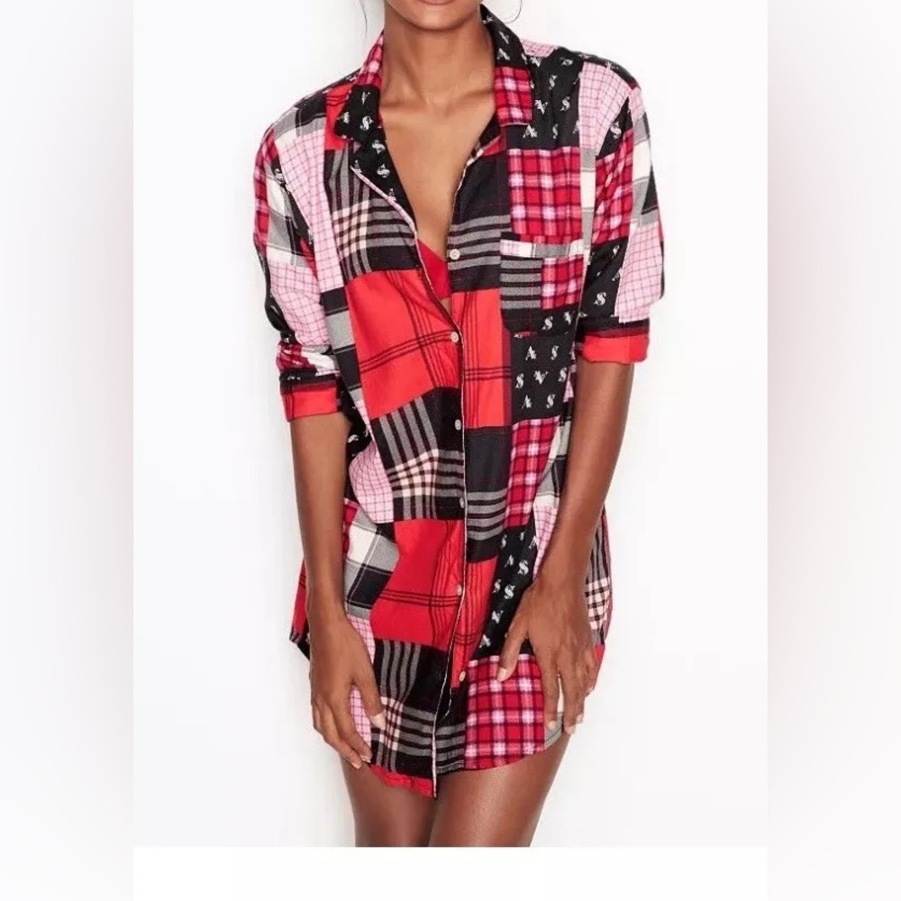 Victoria’s Secret Dreamer Patchwork Night Shirt Soft Flannel Size M Cabincore